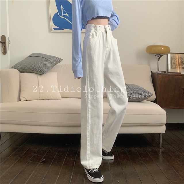 Quần ulzzang jeans có móc gài eo ống suông