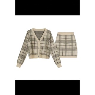Set áo kẻ cúc mix chân váy