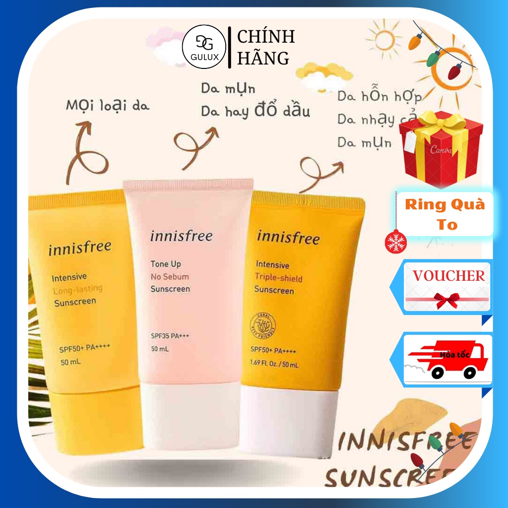 [KÈM QUÀ TẶNG] Kem chống nắng Innisfree SPF 50+ PA, Kem chống nắng nâng tone lâu trôi Innisfree các loại