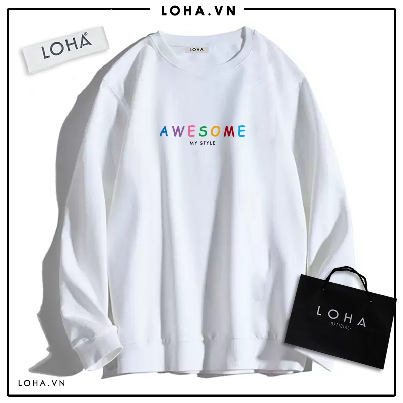 Áo Sweater in chữ AWESOME Oversize Basic áo nỉ Nhật cao cấp dài tay Unisex LOHA | BigBuy360 - bigbuy360.vn
