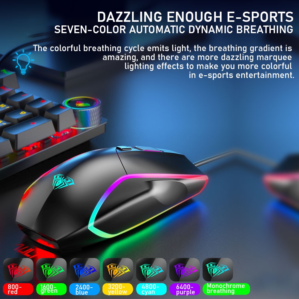 Chuột quang chơi game AULA F830 USB 7 nút bấm 6400DPI dành cho máy tính để bàn