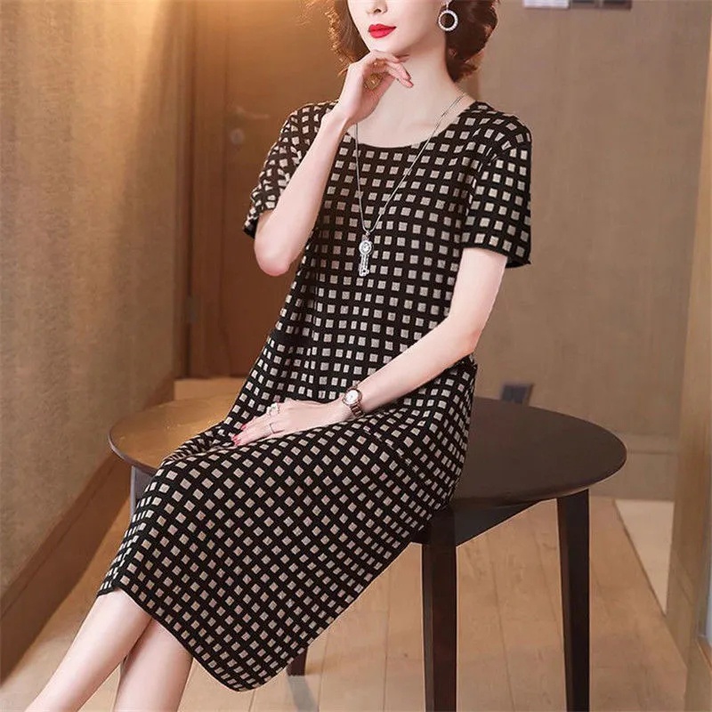 Đầm Dài Qua Gối Dáng Rộng Họa Tiết Sọc Caro Thiết Kế Mỏng Thời Trang Mùa Hè Mới Cho Nữ 2022