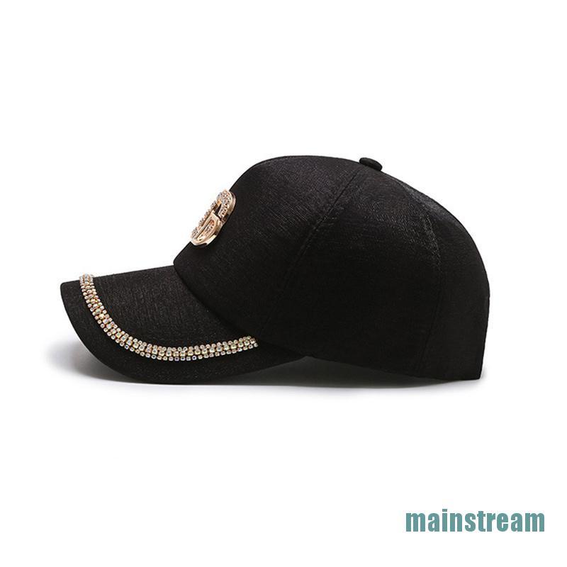 Mũ lưỡi trai cotton đính đá trên chữ D phong cách hip hop thời trang cho nữ