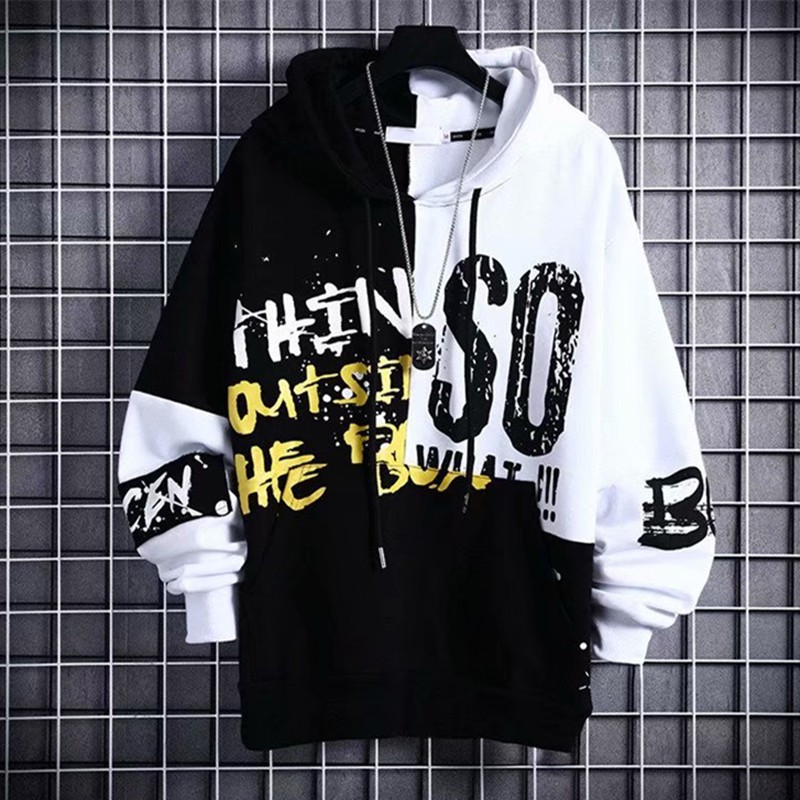 Áo hoodie tay dài form rộng phối màu phong cách Âu Mỹ cá tính cho nam | BigBuy360 - bigbuy360.vn