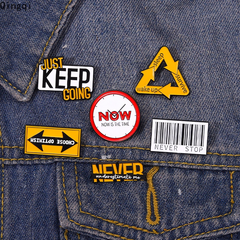 Ghim cài áo Miss Zoe tráng men họa tiết chữ just keep going life độc đáo