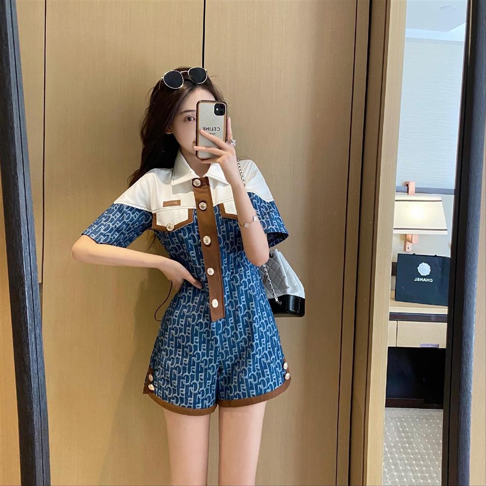 Jumpsuit quần ngắn lưng cao phong cách mùa hè thời trang cho nữ