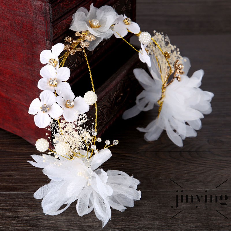 ❤S Wind Korean Silk Yarn Flower Bride Headdress with Babyâ��s Breath Fairy Beauty White Hair Ornamen