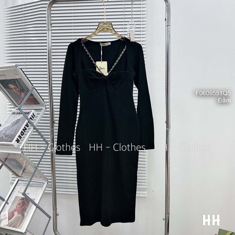 Đầm body cổ vuông phối xích tay dài D1891