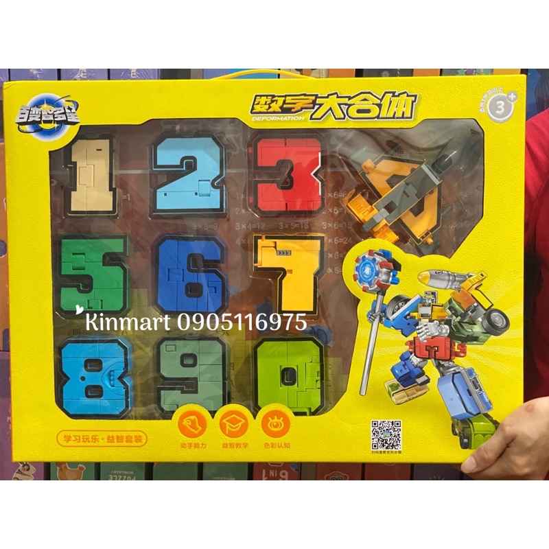 Đồ chơi lắp ghép bộ chữ số biến hình thành phương tiện giao thông, lắp ráp thành robot