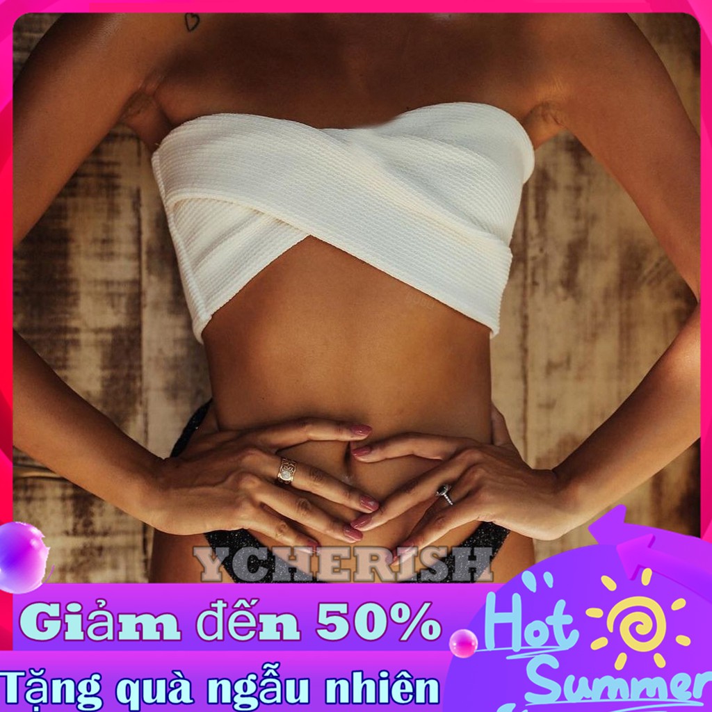 Set đồ bơi hai mảnh màu trơn có mút lót quyến rũ cho nữ