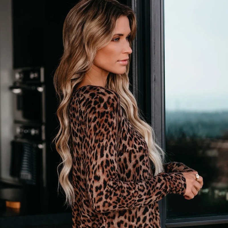 Áo Sweater Dệt Kim Tay Dài Cổ Tròn In Họa Tiết Da Báo / Ngựa Vằn Phối Khóa Kéo Bên Hông Thời Trang Cho Nữ