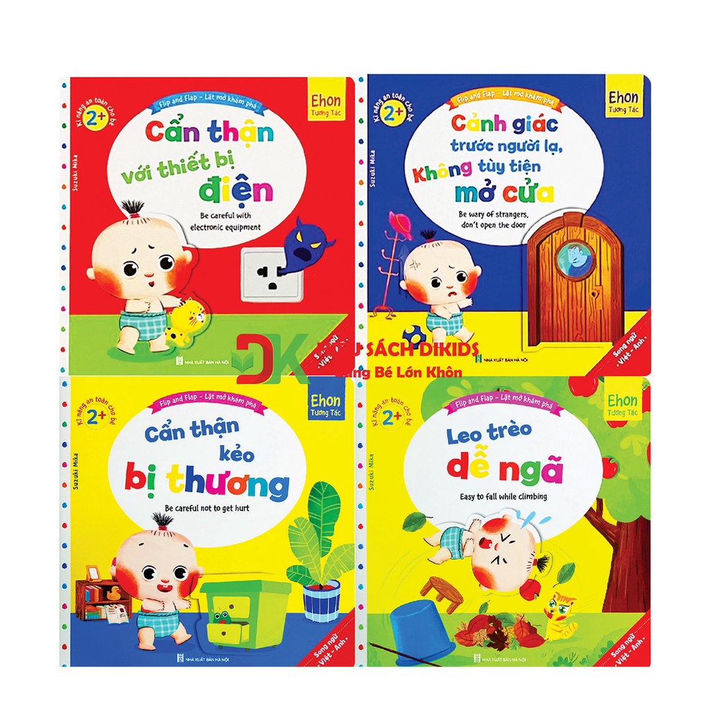 Bộ truyện tranh Ehon song ngữ Việt Anh tương tác lật mở, kỹ năng an toàn flip and flap 10 cuốn