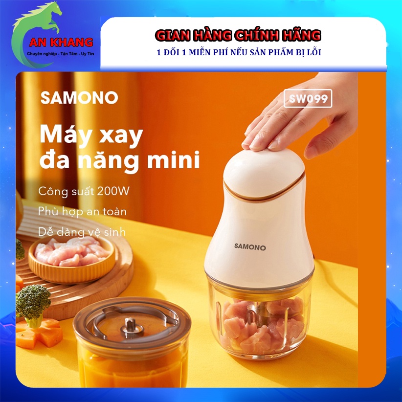 Máy Xay Đa Năng Mini Samono SW099 - Xay Thịt Cá, Tỏi Ớt, Rau Củ Quả Cối Thủy Tinh - Hàng Chính Hãng (Bảo Hành 12 Tháng)