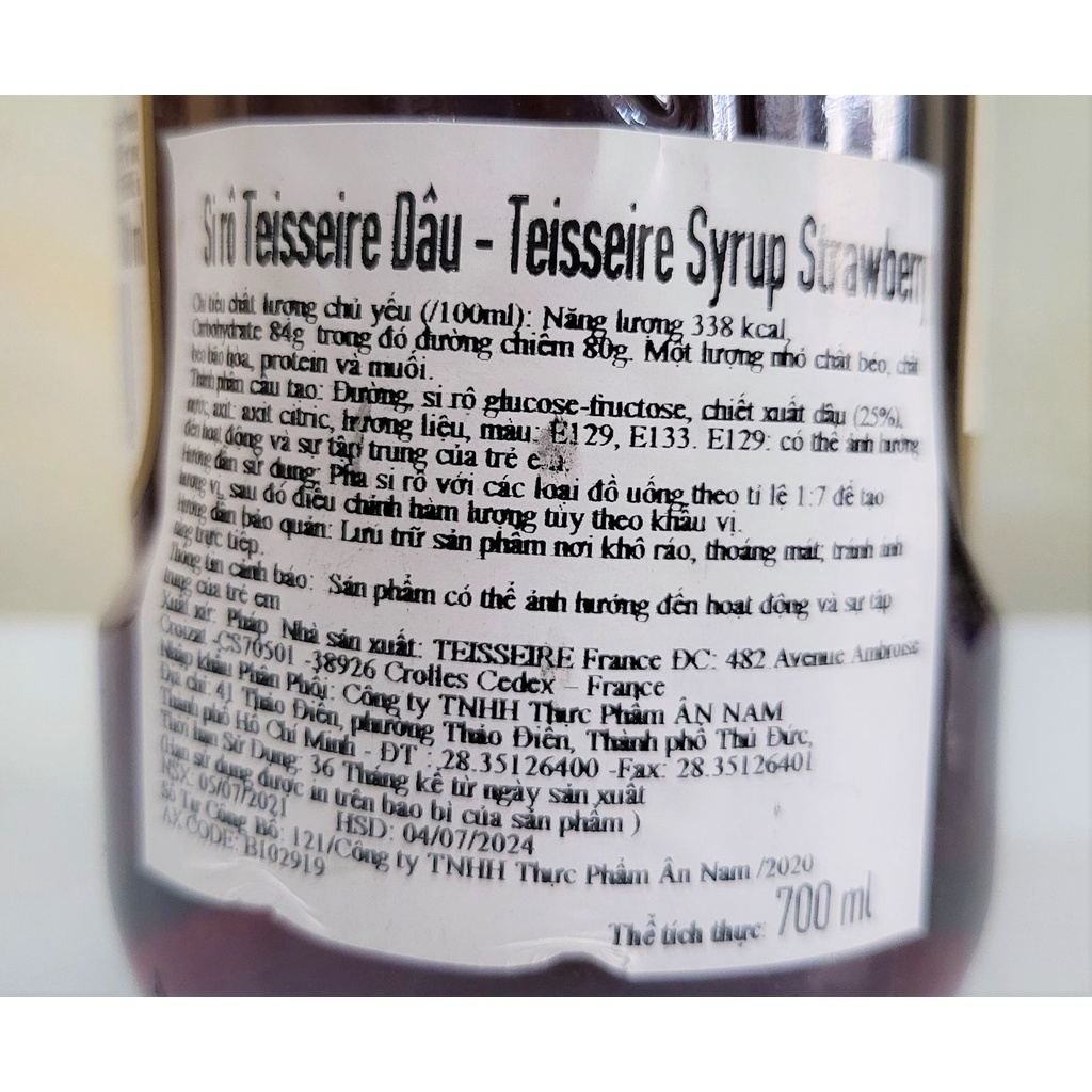 [Chai 700ml] [DÂU] SI RÔ PHA CHẾ THỨC UỐNG [France] MATHIEU TEISSEIRE Syrup Strawberry