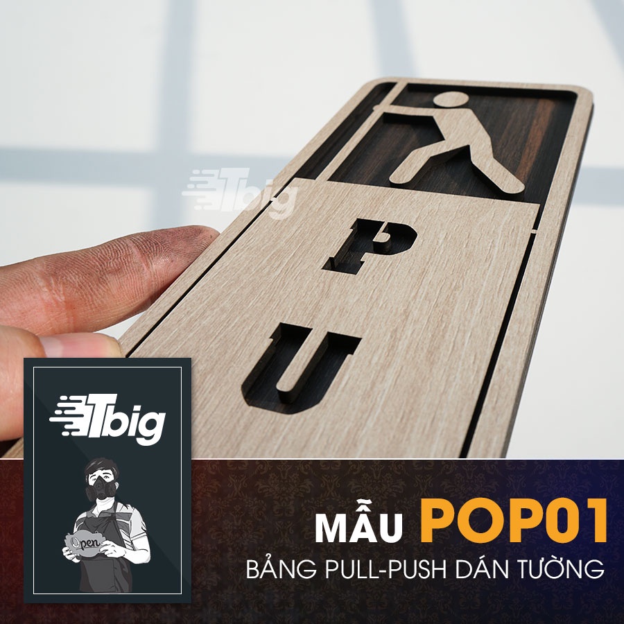 Bảng pull push gỗ loại chữ nhật đứng dán cửa bằng keo 2 mặt