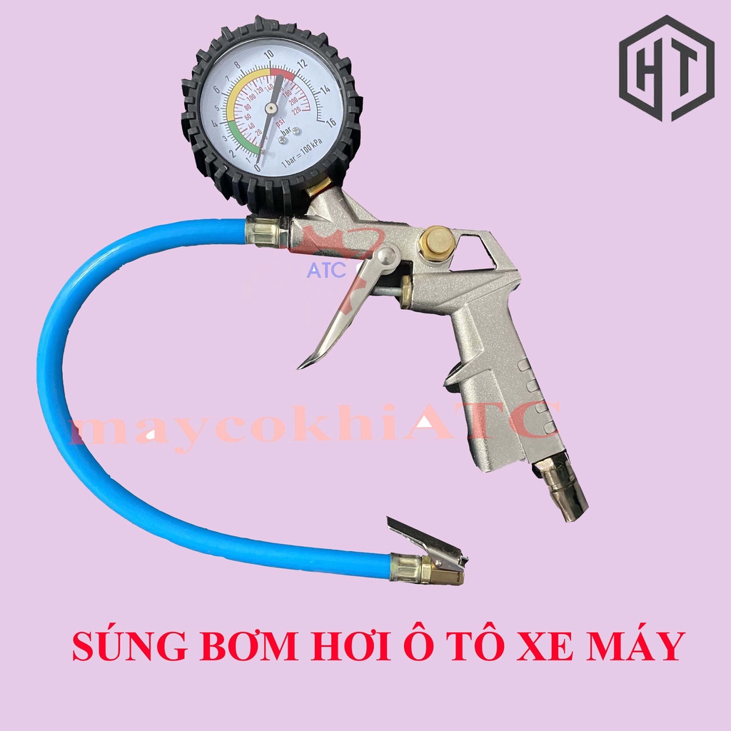 Đầu bơm hơi lốp ô tô , xe máy, xe đạp có đồng hồ hiện thị cân hơi dùng cho máy nén khí