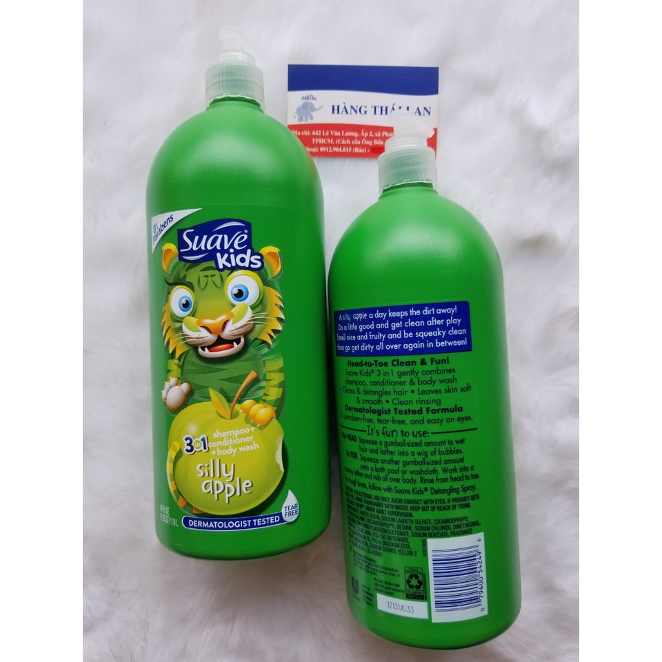 HƯƠNG TÁO 1180ml-SỮA TẮM DẦU GỘI DẦU XẢ SUAVE KIDS 3IN1 USA