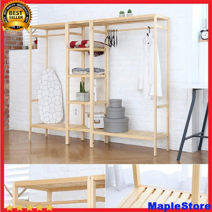 Tủ treo quần áo khung gỗ, tủ lắp ghép, tủ thông minh, phong cách Hàn Quốc  kích thước 119x35x150cm