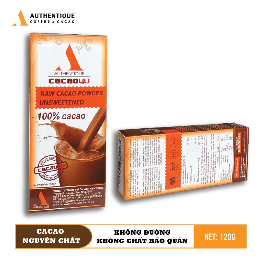 Bột Cacao Nguyên Chất Không đường 120gr - Hỗ trợ giảm cân - Tốt cho sức khỏe |Authentique Cacao