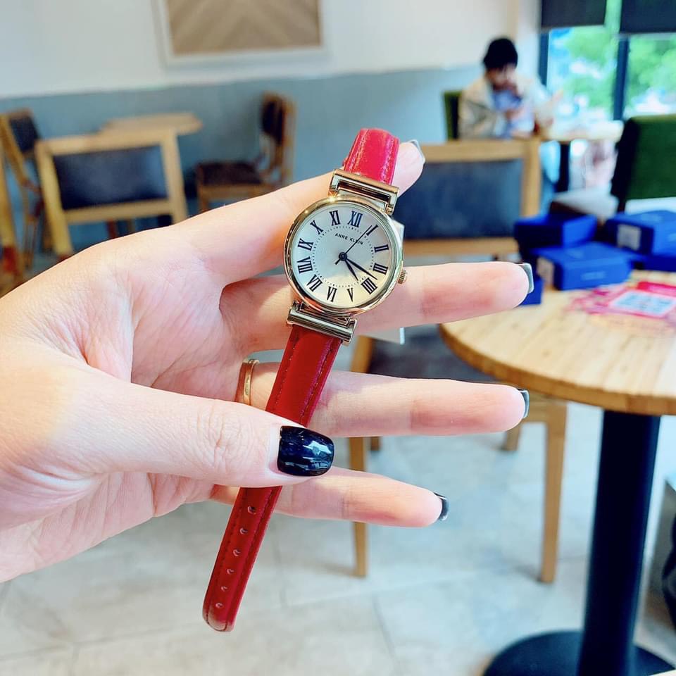 Đồng hồ nữ dây da mặt tròn đường kính 28mm đồng hồ đeo tay nữ chính hãng đẹp chống nước Anne Klein AK/2246CRRD