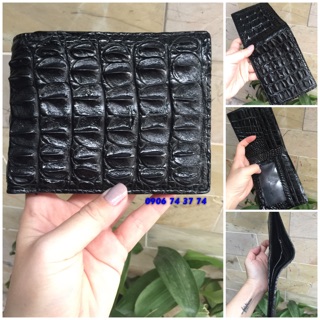 Ví 2 Mặt Da Cá Sấu Gai Lưng Màu Đen