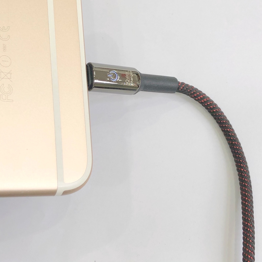 Cáp sạc tự ngắt IP063i,dây xạc bọc dù có đèn led báo,tương thích củ cóc sạt nhanh cho IP5/6/7/8/x/11/12 dài 1m
