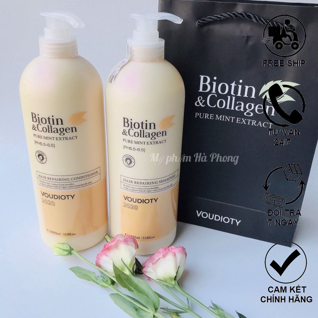 Dầu Gội Biotin Dầu Xả Biotin Collagen Vàng Giảm Rụng Tóc, Phục Hồi Tóc Khô Xơ Cặp 1000ml x 2 (Chính hãng)