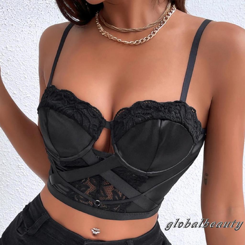 Áo Croptop Không Tay Hở Lưng Màu Trơn Phối Ren Gợi Cảm Cho Nữ