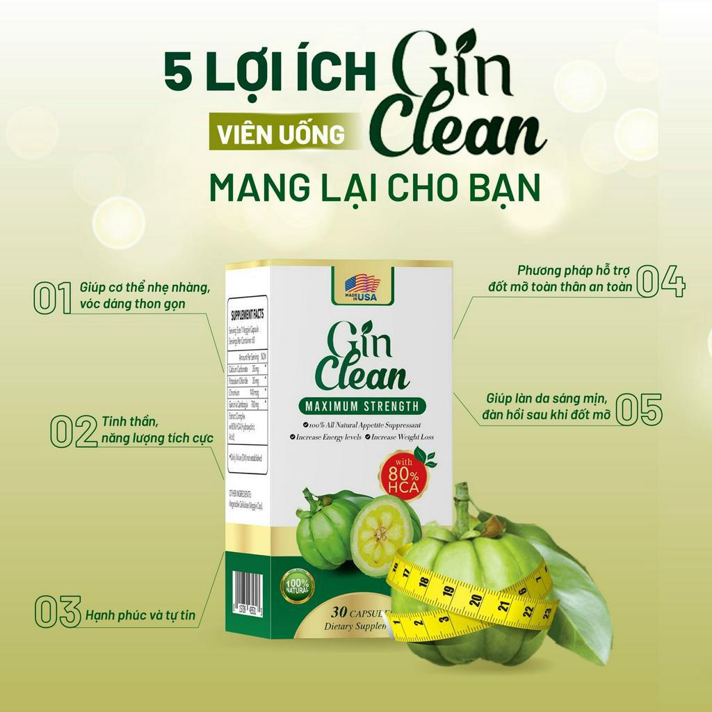 Viên Uống Đốt Mỡ Siết Cơ Giảm Cân Gin Clean Made In USA Hộp 30 viên