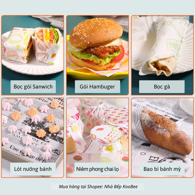 Giấy gói bánh mì, burger, sandwich, thực phẩm giữ nhiệt KAULUS - Giấy nến cho nồi chiên không dầu vuông