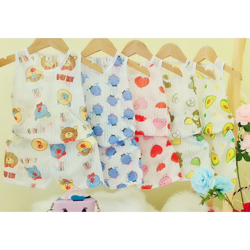 RẺ VÔ ĐỊCH - Bộ sát nách cotton giấy cho bé từ 3-15kg