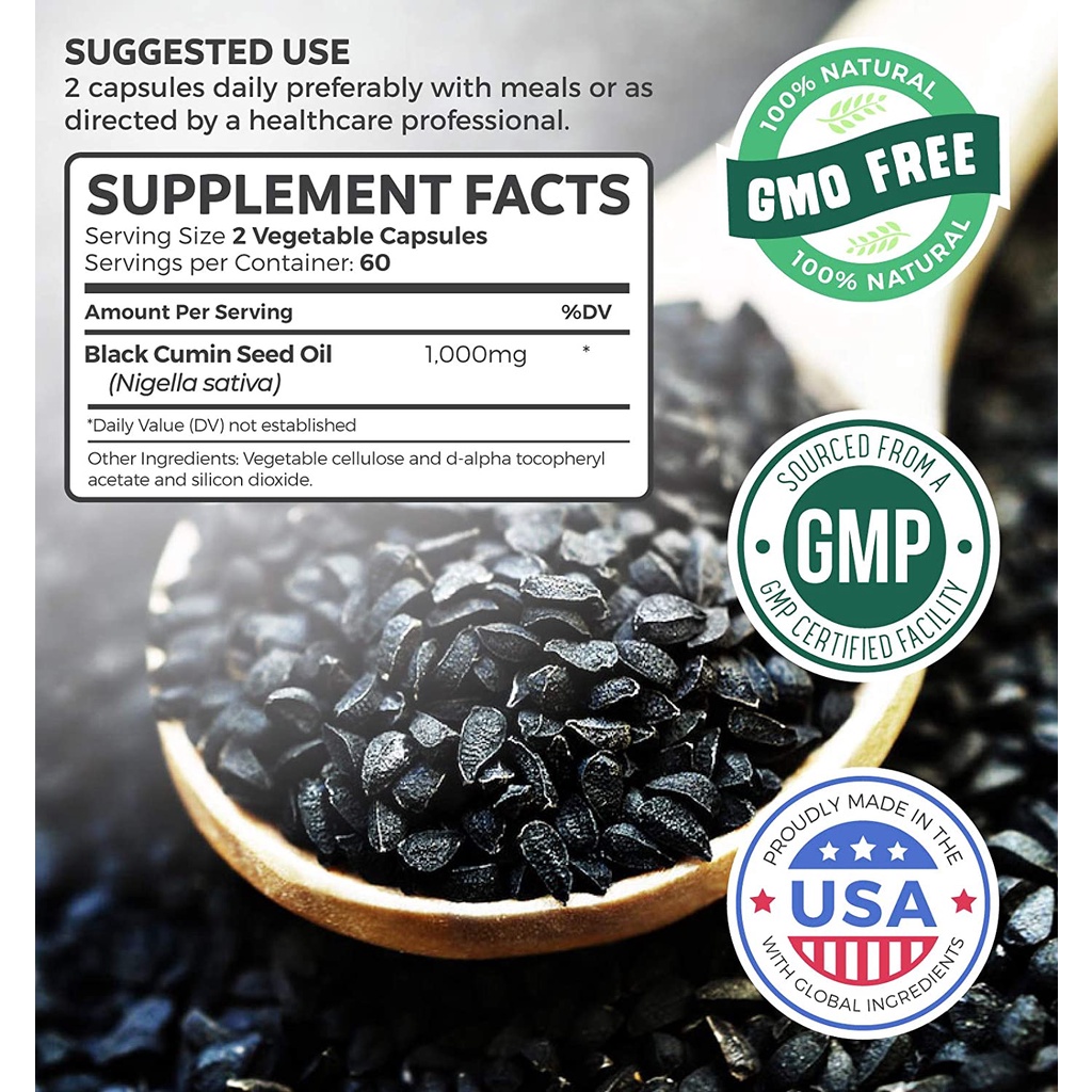 Healths Harmony Black Seed Oil 1000mg Viên dầu hạt thì là đen giúp đẹp da, móng, tóc, và chống oxy hóa 120 viên