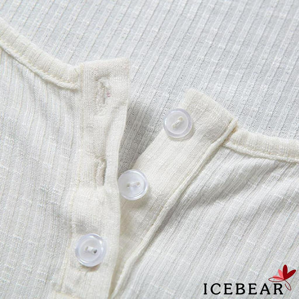 Áo croptop tay ngắn cỗ chữ U đính nút màu trơn mùa hè