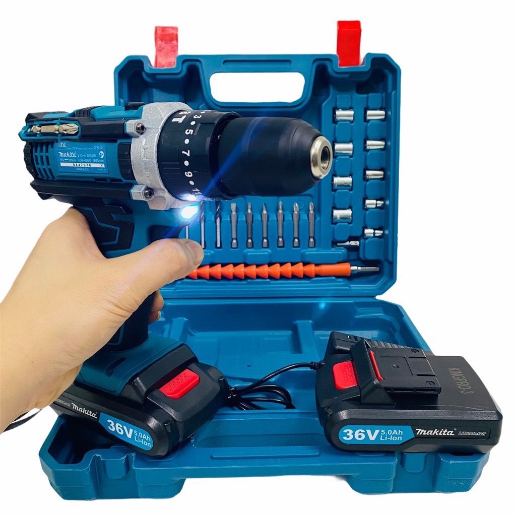 Máy khoan pin MAKITA, khoan pin Makita 3 chức năng khoan gỗ,khoan sắt, bắn vít - Tặng kèm phụ kiện 24 chi tiết