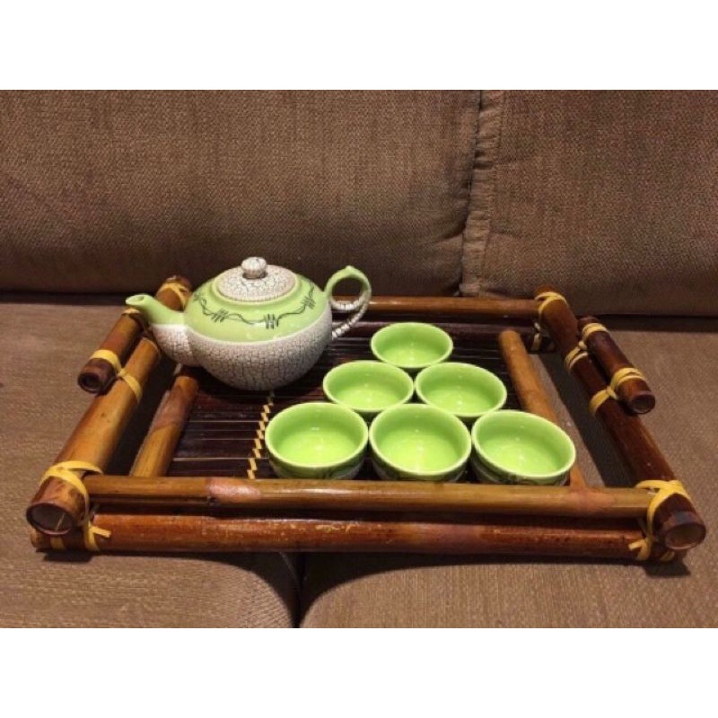 Bộ ấm chén men rạn dáng Tích kèm khay Bát Tràng