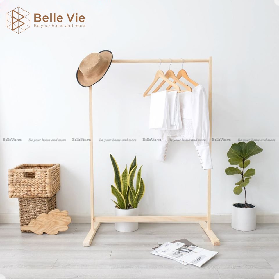 Giá Treo Quần Áo Gỗ Thanh Đơn BELLEVIE Nội Thất Kiểu Hàn Lắp Ráp 86Cm x 44Cm x 126Cm