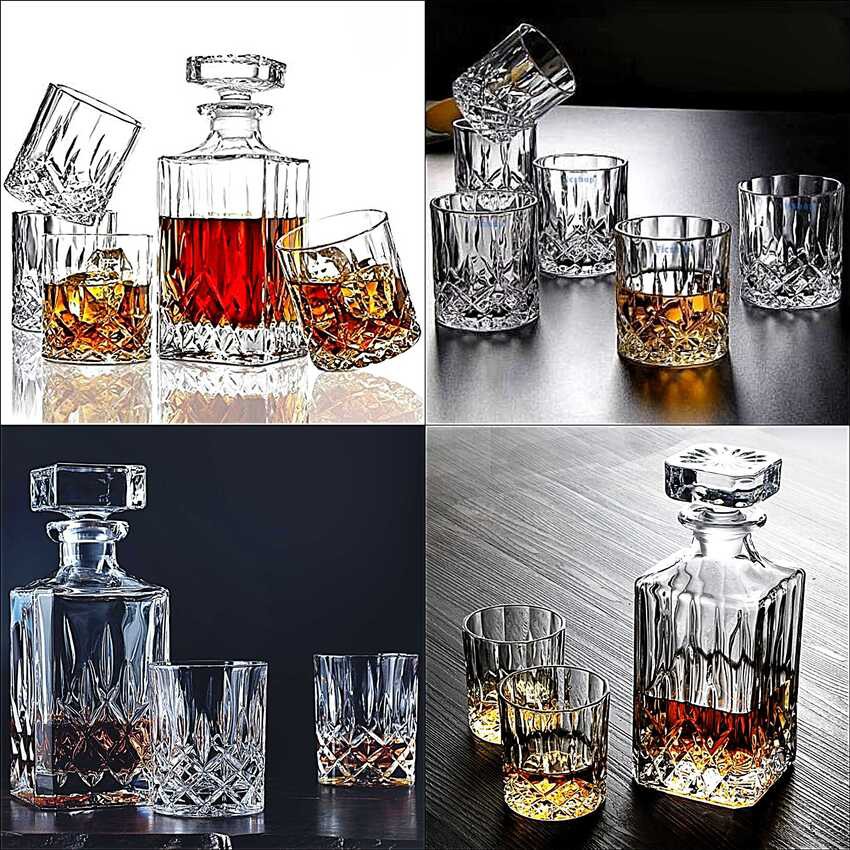 Bộ Bình Rượu Pha Lê 700ML và 4 Ly 320ML Whiskey DECANTER - 4 mẫu lựa chọn - Set Chai Đựng Rượu Pha Lê nắp mài đặc