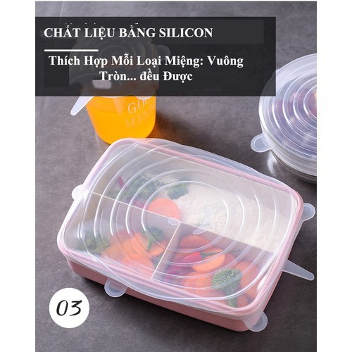 Bộ 6 nắp đậy silicon thay thế màng bọc thực phẩm