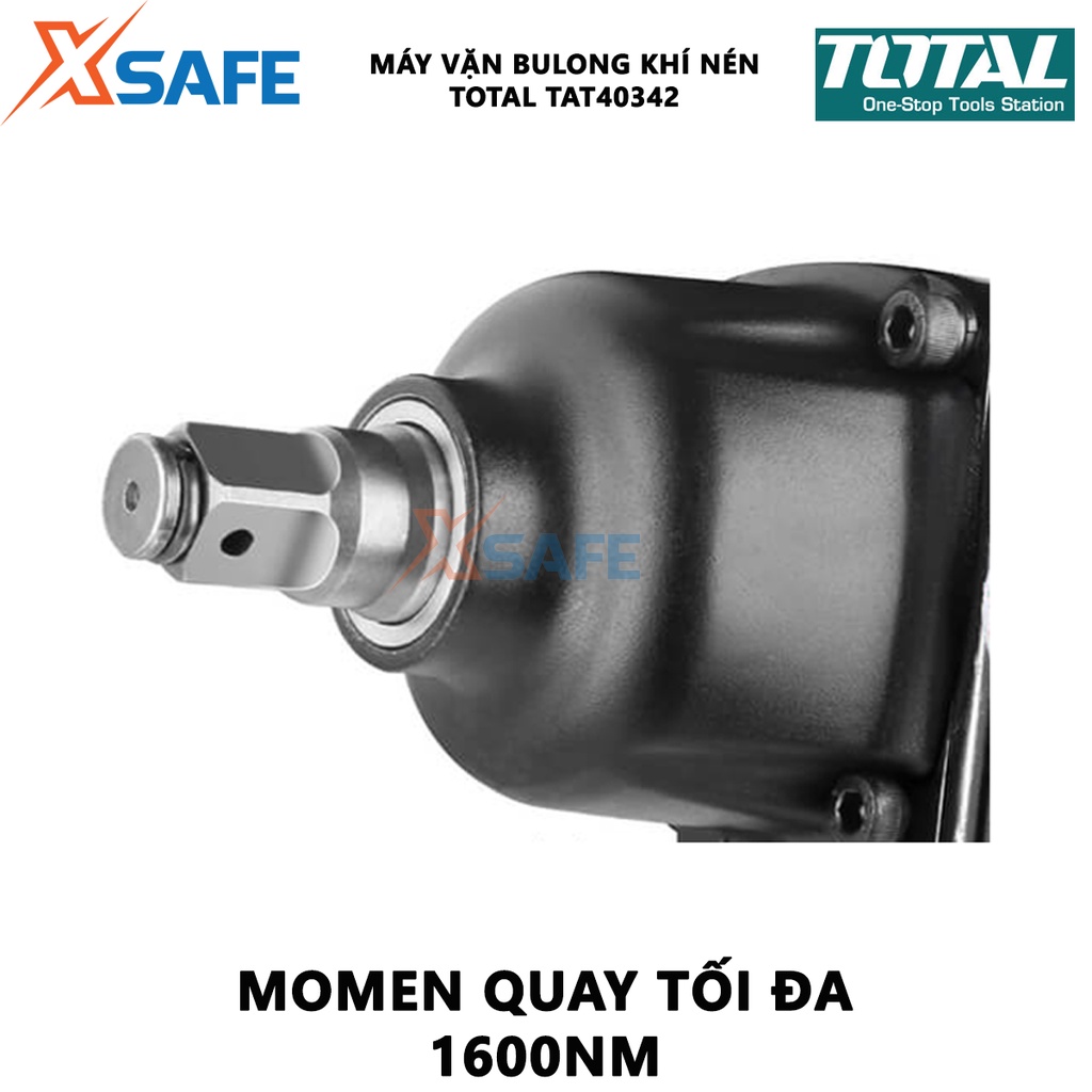 Máy siết bulong khí nén (3/4&quot;) TOTAL TAT40342 Đầu vặn vuông 19mm(3/4&quot;), tốc độ không tải 4000rpm, mô men quay 1600Nm