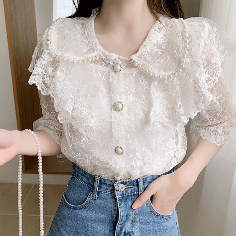 Áo Sơ mi nữ ngắn tay viền ren kiểu dáng hàn quốc mã QD06