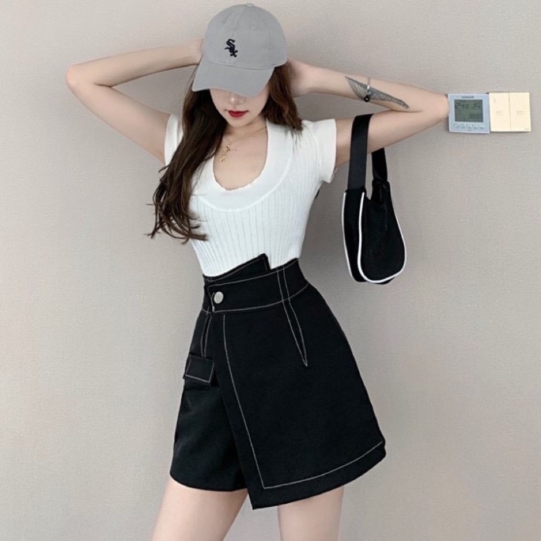 Quần short nữ giả váy chỉ nổi siêu Hot_m096 mầu trắng, babydoll ulzzang mềm nội y xanh