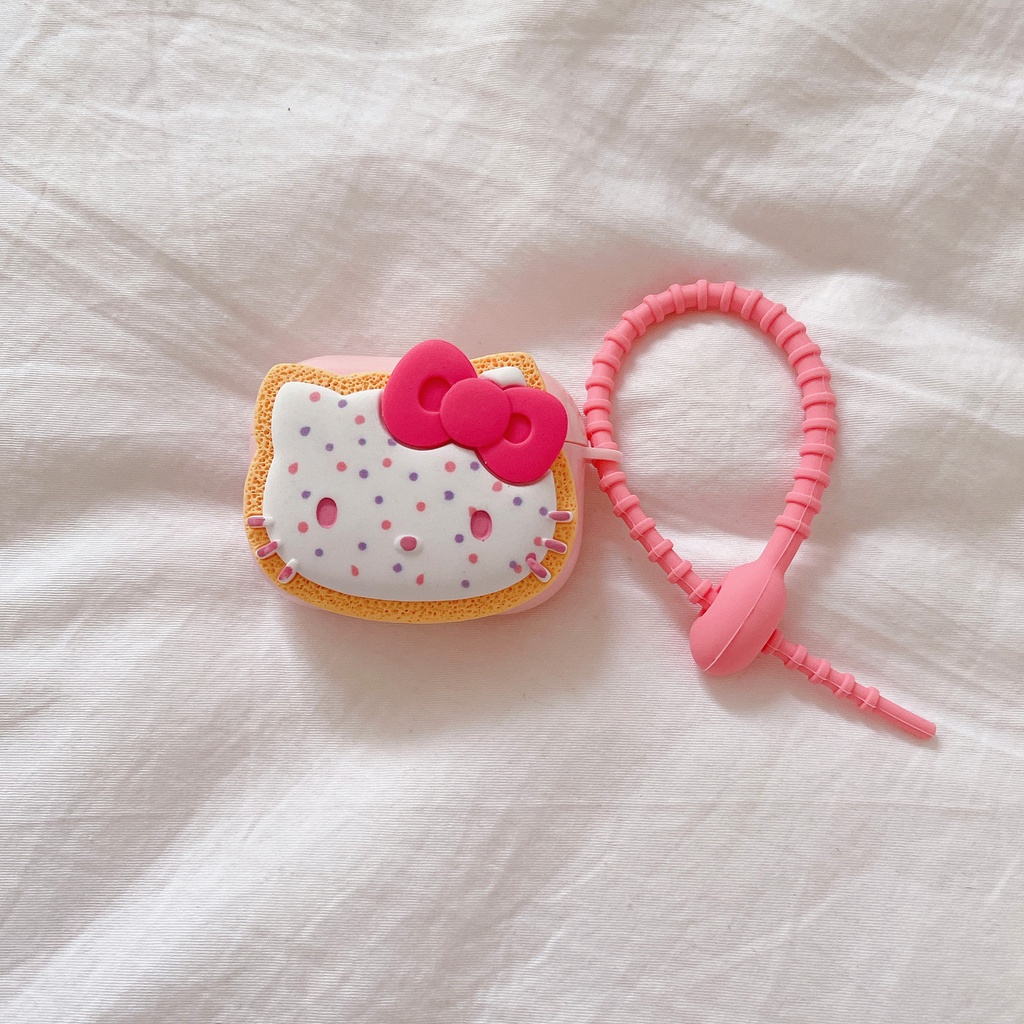 Vỏ Bảo Vệ Hộp Sạc Tai Nghe Không Dây Airpods 1 2 3 Pro Mềm Hình Bánh Quy hello kitty 3D
