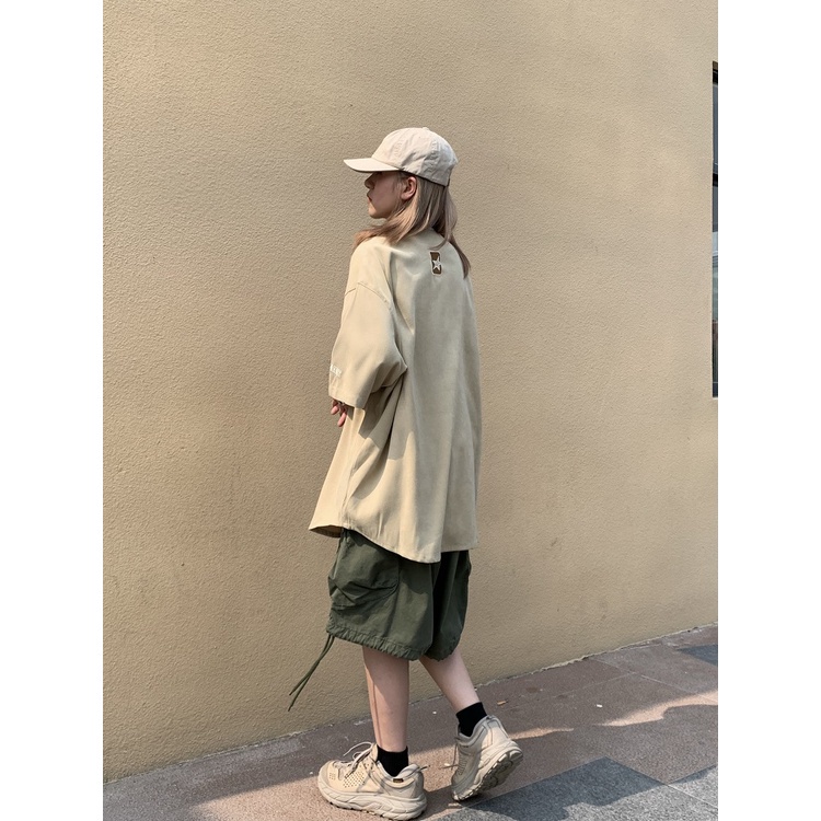 Áo khoác bóng chày ngắn tay form rộng kiểu dáng retro cho nam nữ