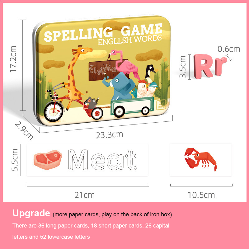 ▼ New iron box English alphabet spelling game Wooden Jigsaw Puzzle English practice card game ▌MOON