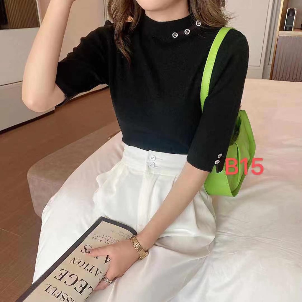 Áo len tay lỡ cổ tròn 3 phân đính đá