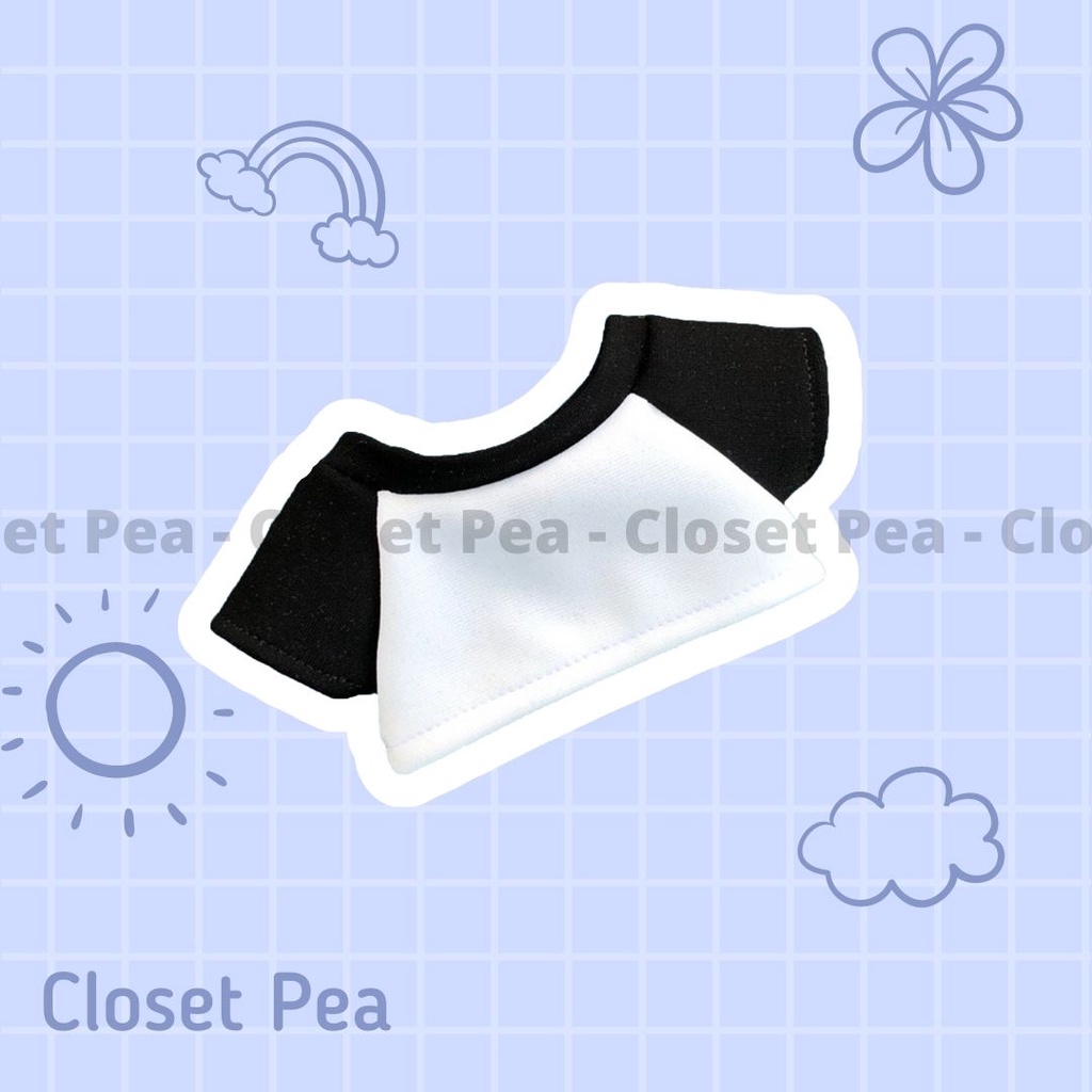 Áo thun trắng viền đen cho doll 15cm 20cm