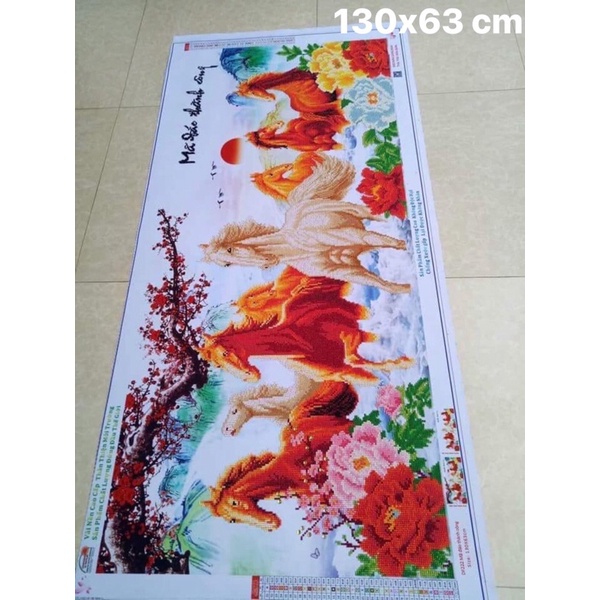 Tranh đính đá thành phẩm ngựa mã đáo thành công 200x95 cm