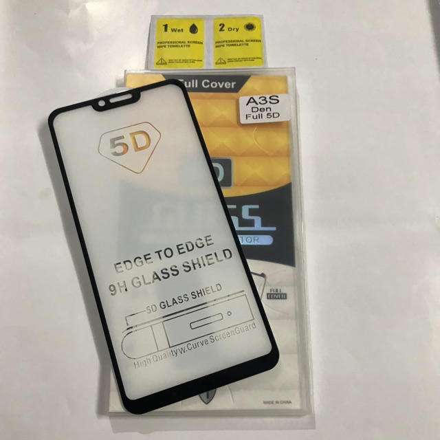 Kính cường lực 5D full keo màn Oppo A3s / ốp dẻo cao cấp trong
