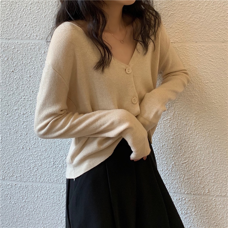 ZHELIHANGFEI Áo Cardigan Dệt Kim Tay Dài Cổ Chữ V Eo Cao Thời Trang