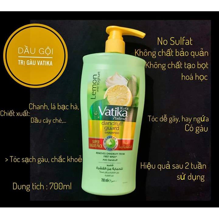 Dầu gội cho tóc gàu chiết xuất chanh và sữa chua Vatika Dandruff Guard